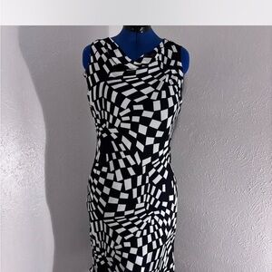 Casual Corner Black and White Sheath Dress with Cowl Neck